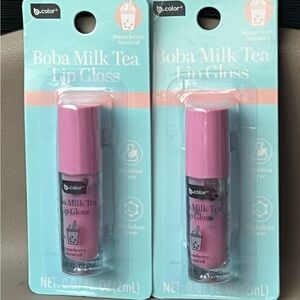 Boba Milk Tea Lip Gloss - Pink. Strawberry scented. (2pk).